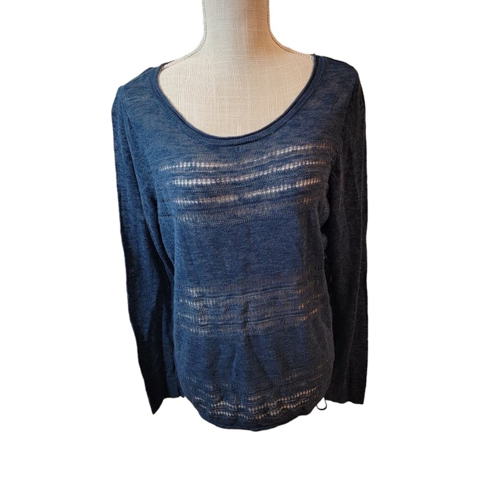 Torrid Blue Linen Blend Slub Knit Textured Pullover Lightweight Sweater 1/1x